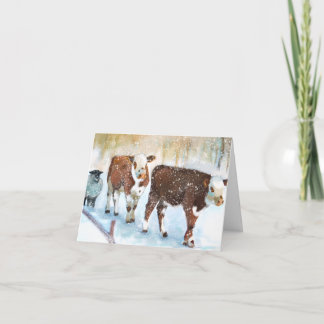 Agradecimento Vacas de Inverno na Neve Cartão em Branco