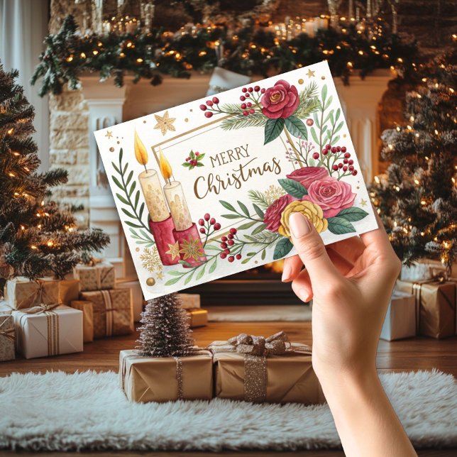 Agradecimento Velas e Flores Cartão de Natal (Criador carregado)