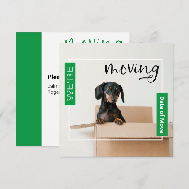 Agradecimento Verde Estamos Movendo o Cão de Dachshund no Cartão (Frente/Verso)