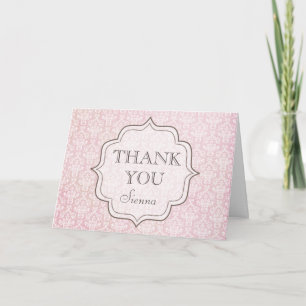 Agradecimento Vintage Pink Damask Obrigado Cartão de Saudação