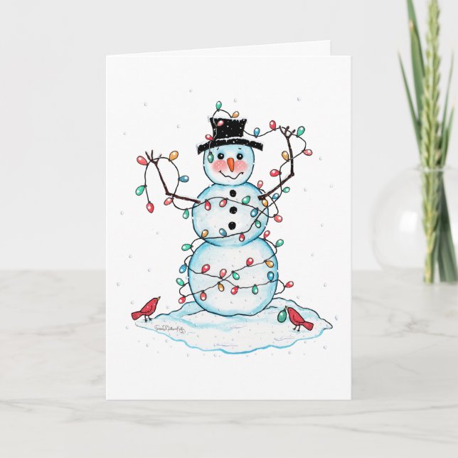Agradecimento Watercolor Snowman Embalado em Cartão de Saudação  (Frente)