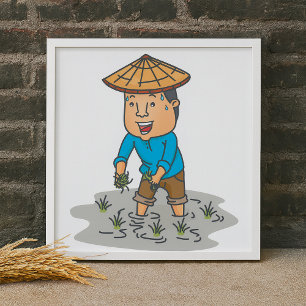 Agricultor Num Poster De Campo De Arroz