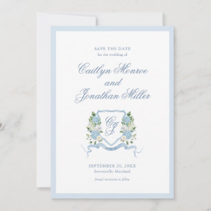 Água Azul Desbotada Floral Casamento Salve a Data