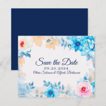 Água azul oceano floral em aquarela Save the Date