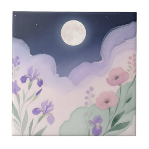 Água Colorida Floral Íris Lua Cheia Noite
