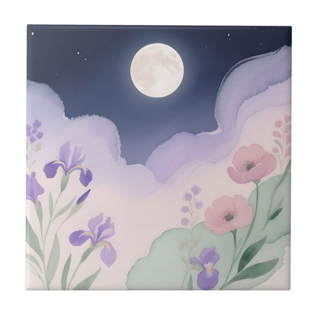 Água Colorida Floral Íris Lua Cheia Noite (Frente)