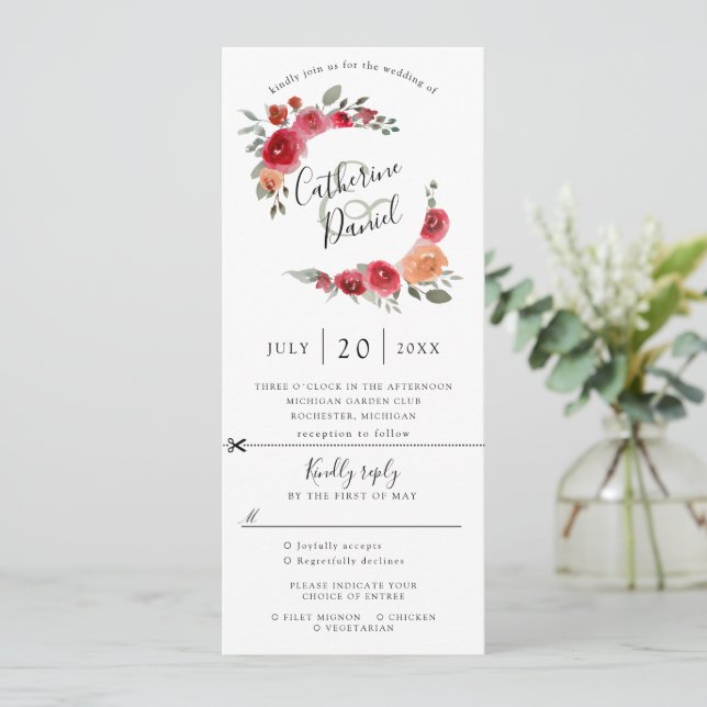 água cor floral convite para casamento w rsvp (Em pé/Frente)