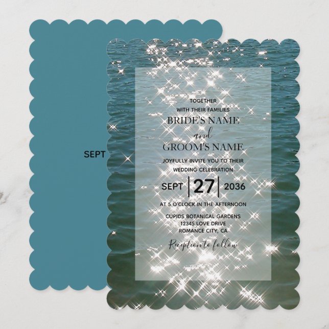 Água Do Mar De Praia Espalha Convites De Casamento (Frente/Verso)