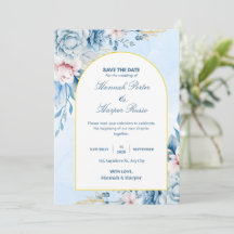 Água-marinha Floral Casamento Save the Date Aquare
