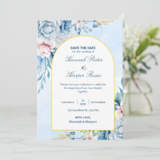 Água-marinha Floral Casamento Save the Date Aquare