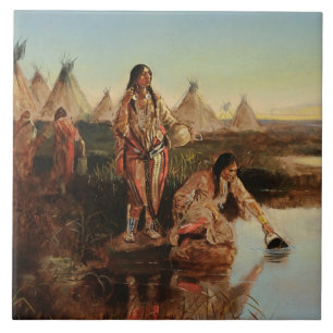 "Água para o acampamento", Arte de Cowboy por Cha