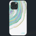 Água Pastel e Agato Púrpura com Monograma<br><div class="desc">Proteja o seu telefone celular com um belo na moda, com um padrão de pedra agata em aqua pastel feminino moderno, roxo, azul e ouro. Um modelo de texto é incluído para personalizar com seu monograma ou outro texto desejado. Você também pode excluir o monograma de amostra se desejar solicitar...</div>