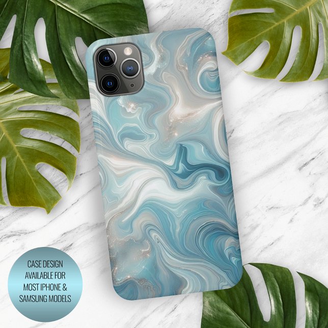 Água Turquesa Azul Branco Mármore Prata (Criador carregado)