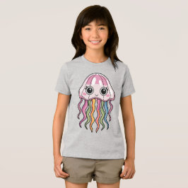 Água-viva branca Kawaii com Arco-Íris em Tentáculo