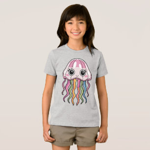 Água-viva branca Kawaii com Arco-Íris em Tentáculo