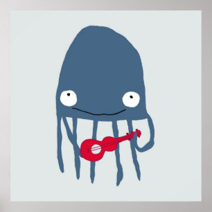 Água-viva com Poster de Ukelele ao Marinho