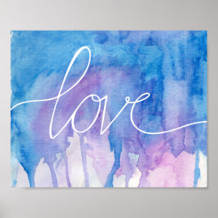 Aguarela azul & roxa - poster do amor