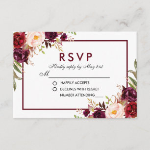 Aguarela Borgonha floral que Wedding RSVP