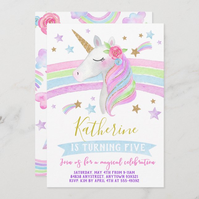 Aguarela do convite do aniversário dos arcos-íris (Frente/Verso)