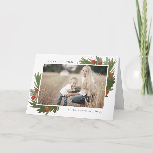 Aguarela festiva - cartão da foto do Natal (Frente)