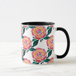 Aguarela moderna do vitral da caneca dos rosas