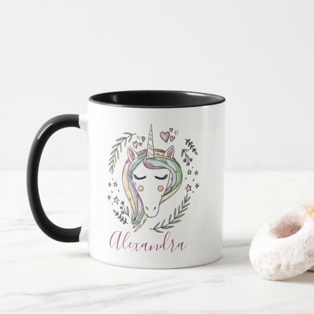 Aguarela personalizada da caneca do unicórnio (Com Donut)