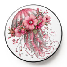ÁGUAS-VIVAS E FLORES TROPICAIS VERMELHAS ROSA CINZ