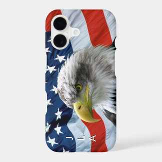 Águia Balda Monograma e Bandeira Americana