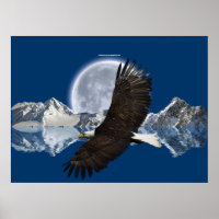Águia Balda Voadora, Montanha e Poster de Arte Lua