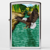 Águia Balda Voando sobre Rio e Montanhas