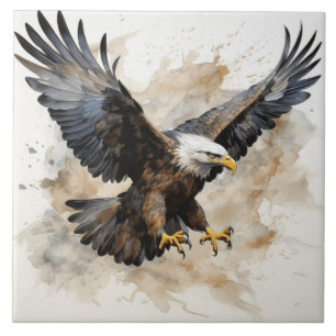 Águia-Careca Majestosa em Voo, Aquarela