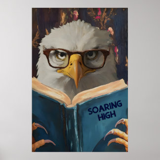 Águia Humorística Lendo Impressão de Arte de Livro