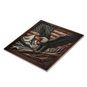 Águia Majestosa com Montanhas e Bandeira Americana