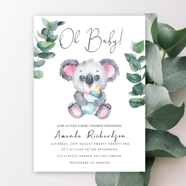 Ah, Bebê! Convite de Chá de Bebê Urso Koala (Criador carregado)