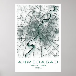 Ahmedabad Map Poster   Gujarat   Índia