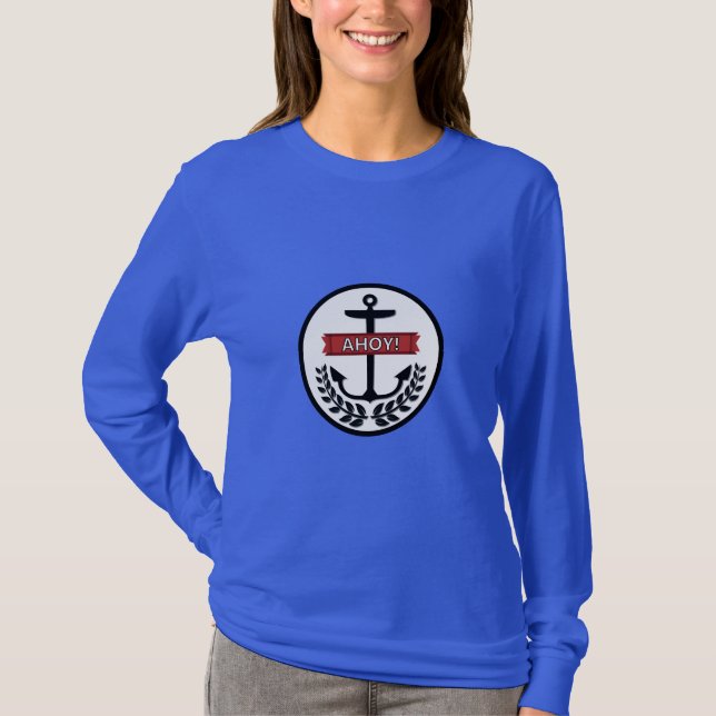 Ahoy -  básico de camisetas de longa folga femini (Frente)
