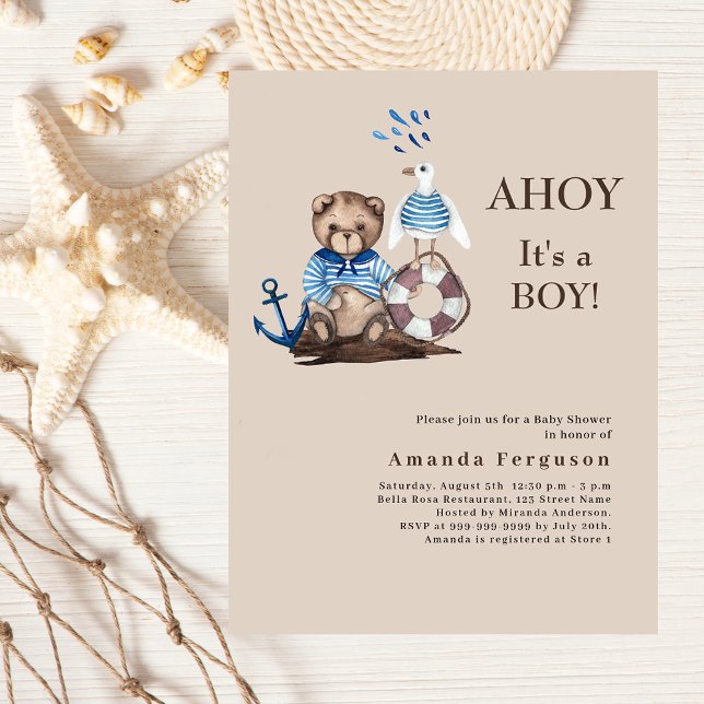 Ahoy boy ursinho marinheiro beige Chá de fraldas c (Criador carregado)