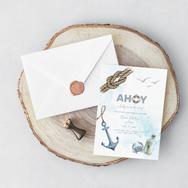 Ahoy! Convite para Chás de fraldas Náuticos (Criador carregado)