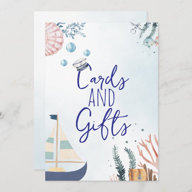 Ahoy, é um sinal de Chá de fraldas náutico (Frente/Verso)