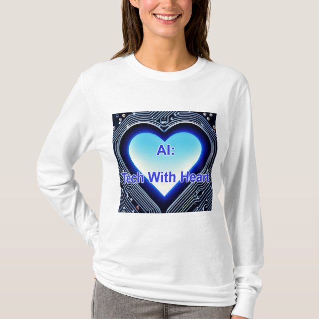 AI: Tech com Coração Camisa Manga Longa Branca Fem (Frente)
