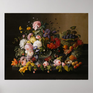 Ainda vida com poster das flores