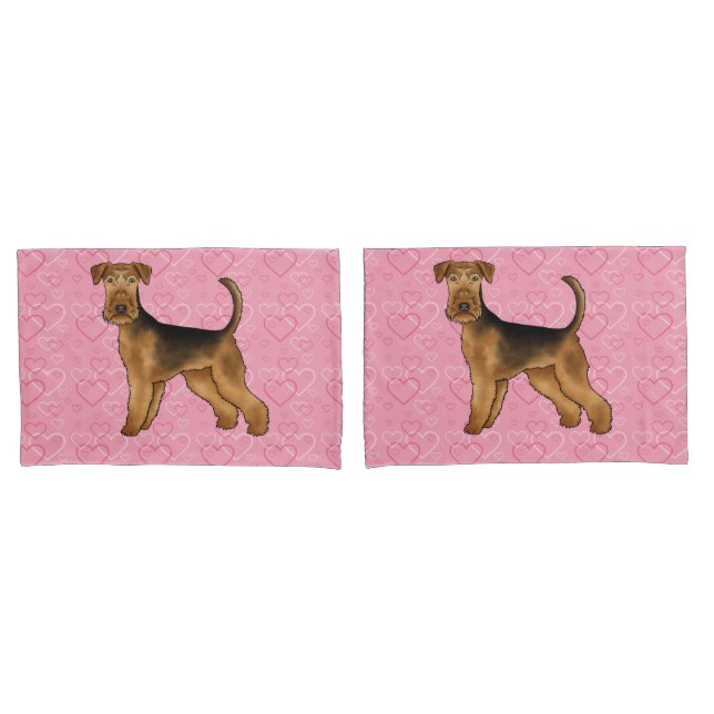 Airedale Terrier Cute Dog Love With Pink Hearts (Frente - conjunto)