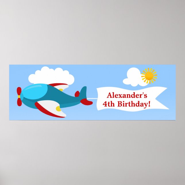 Airplane Banner Boy Birthday Banner Poster (Frente)