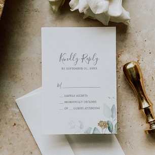 Airy Greenery e Dourada Cartão RSVP Simples Folha
