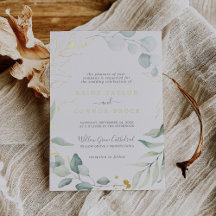 Airy Greenery e Gold Foil Leaf Nomes Casamento