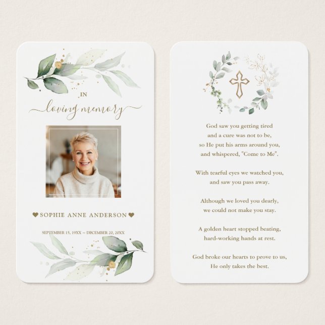 Airy Greenery Eucalyptus Photo Funeral Prayer Card (Frente & Verso)