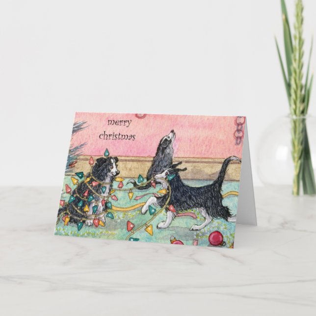 Ajudando com as Luzes, Cães, Cartão de Natal (Frente)