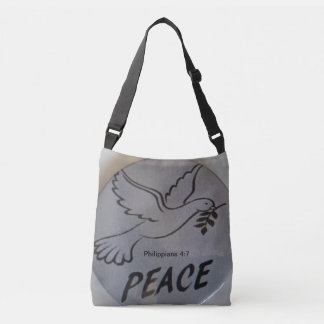Ajustável A bolsa apresenta pomba da paz e escritura.