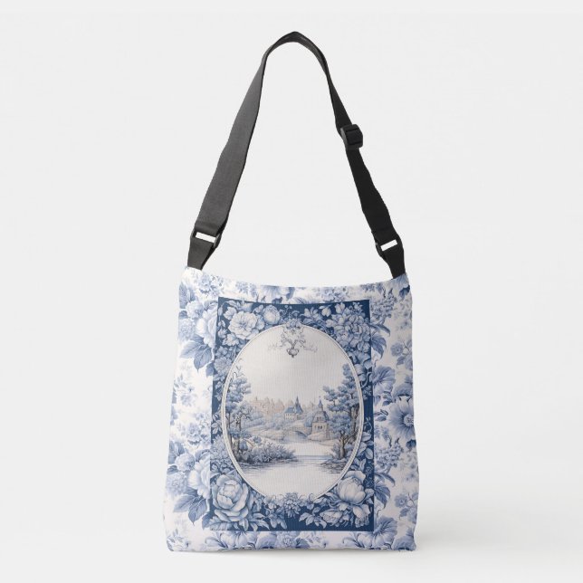 Ajustável Bolsa azul floral francês (Frente)
