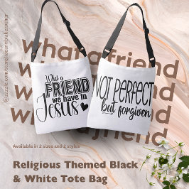 Ajustável Bolsa de Compras Preta e Branca com Tema Religioso
